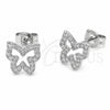 Arete Dormilona 02.310.0211 Rodio Laminado, Diseño de Mariposa, con Zirconia Cubica Blanca, Pulido, Rodinado