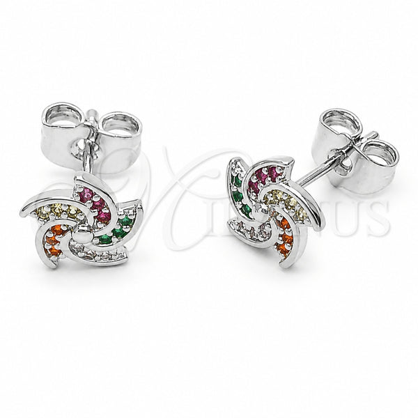 Arete Dormilona 02.310.0212 Rodio Laminado, Diseño de Flor, con Zirconia Cubica Multicolor, Pulido, Rodinado