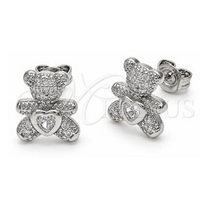 Arete Dormilona 02.310.0108.1 Oro Laminado Blanco, Diseño de Osito y Corazón, con Zirconia Cubica Blanca y Micro Pave Blanca, Pulido, Rodinado