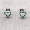 Arete Dormilona 02.310.0213 Rodio Laminado, Diseño de Corazón, con Zirconia Cubica Verde, Pulido, Rodinado