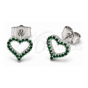 Arete Dormilona 02.310.0213 Oro Laminado Blanco, Diseño de Corazón, con Zirconia Cubica Verde, Pulido, Rodinado