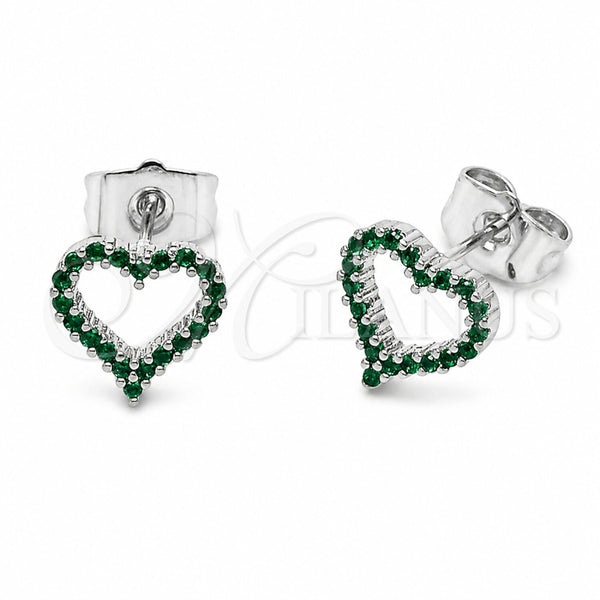 Arete Dormilona 02.310.0213 Rodio Laminado, Diseño de Corazón, con Zirconia Cubica Verde, Pulido, Rodinado