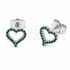 Arete Dormilona 02.310.0213 Rodio Laminado, Diseño de Corazón, con Zirconia Cubica Verde, Pulido, Rodinado