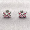 Arete Dormilona 02.310.0214 Rodio Laminado, Diseño de Mariposa, con Zirconia Cubica Rosa, Pulido, Rodinado