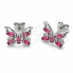 Arete Dormilona 02.310.0214 Rodio Laminado, Diseño de Mariposa, con Zirconia Cubica Rosa, Pulido, Rodinado