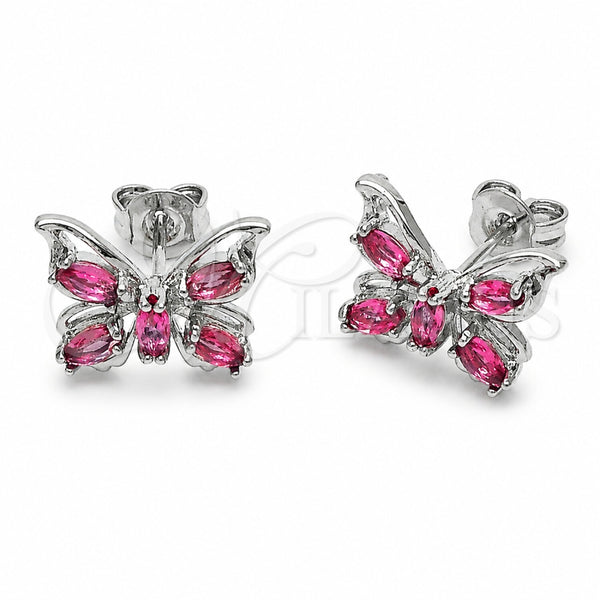 Arete Dormilona 02.310.0214 Rodio Laminado, Diseño de Mariposa, con Zirconia Cubica Rosa, Pulido, Rodinado
