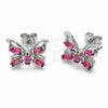Arete Dormilona 02.310.0214 Rodio Laminado, Diseño de Mariposa, con Zirconia Cubica Rosa, Pulido, Rodinado