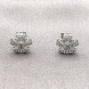 Arete Dormilona 02.310.0215 Rodio Laminado, Diseño de Flor, con Micro Pave Blanca, Pulido, Rodinado
