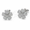 Arete Dormilona 02.310.0215 Rodio Laminado, Diseño de Flor, con Micro Pave Blanca, Pulido, Rodinado