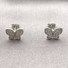 Arete Dormilona 02.310.0217 Rodio Laminado, Diseño de Mariposa, con Micro Pave Blanca, Pulido, Rodinado
