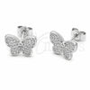 Arete Dormilona 02.310.0217 Rodio Laminado, Diseño de Mariposa, con Micro Pave Blanca, Pulido, Rodinado
