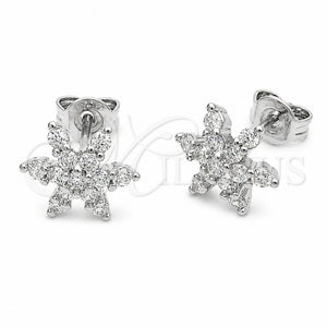 Arete Dormilona 02.310.0218 Rodio Laminado, Diseño de Estrella, con Zirconia Cubica Blanca, Pulido, Rodinado
