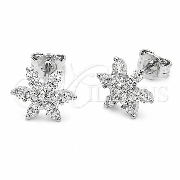 Arete Dormilona 02.310.0218 Rodio Laminado, Diseño de Estrella, con Zirconia Cubica Blanca, Pulido, Rodinado