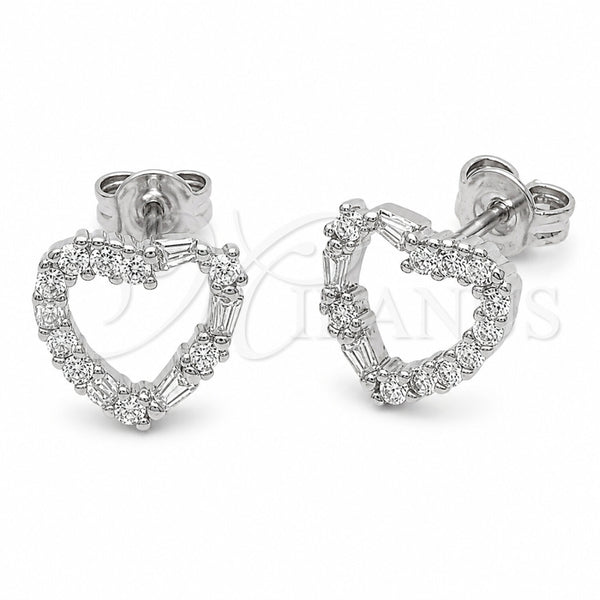 Arete Dormilona 02.310.0219 Rodio Laminado, Diseño de Corazón, con Zirconia Cubica Blanca, Pulido, Rodinado