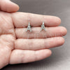 Arete Dormilona 02.310.0220 Rodio Laminado, Diseño de Torre Eiffel y Baguette, con Zirconia Cubica Blanca, Pulido, Rodinado