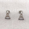 Arete Dormilona 02.310.0220 Rodio Laminado, Diseño de Torre Eiffel y Baguette, con Zirconia Cubica Blanca, Pulido, Rodinado