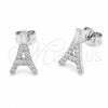 Arete Dormilona 02.310.0220 Rodio Laminado, Diseño de Torre Eiffel y Baguette, con Zirconia Cubica Blanca, Pulido, Rodinado