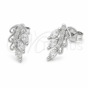 Arete Dormilona 02.310.0222 Rodio Laminado, Diseño de Ãrbol y Oja, con Micro Pave Blanca y Zirconia Cubica Blanca, Pulido, Rodinado