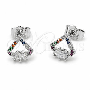 Arete Dormilona 02.310.0224 Rodio Laminado, Diseño de Corazón y Diamante, con Zirconia Cubica Multicolor y Blanca, Pulido, Rodinado