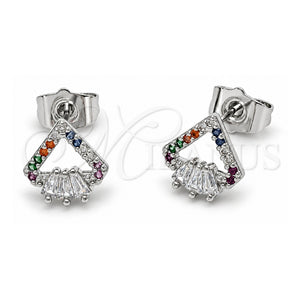 Arete Dormilona 02.310.0224 Oro Laminado Blanco, Diseño de Corazón y Diamante, con Zirconia Cubica Multicolor y Blanca, Pulido, Rodinado