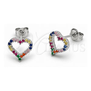 Arete Dormilona 02.310.0213.1 Oro Laminado Blanco, Diseño de Corazón, con Zirconia Cubica Multicolor, Pulido, Rodinado
