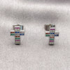 Arete Dormilona 02.310.0225 Rodio Laminado, Diseño de Cruz, con Zirconia Cubica Multicolor, Pulido, Rodinado