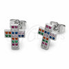 Arete Dormilona 02.310.0225 Rodio Laminado, Diseño de Cruz, con Zirconia Cubica Multicolor, Pulido, Rodinado