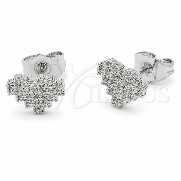 Arete Dormilona 02.310.0228 Rodio Laminado, Diseño de Corazón, con Zirconia Cubica Blanca, Pulido, Rodinado