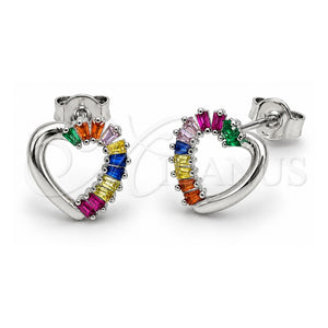 Arete Dormilona 02.310.0229 Oro Laminado Blanco, Diseño de Corazón y Baguette, con Zirconia Cubica Multicolor, Pulido, Rodinado