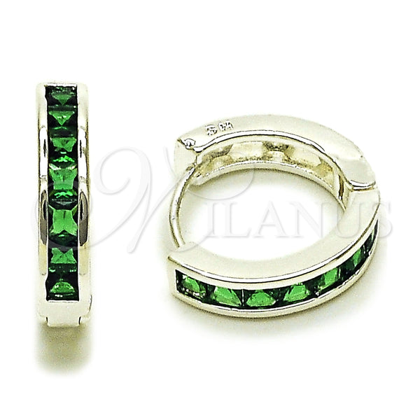 Argolla Huggie 02.282.0143.16 Rodio Laminado, con Zirconia Cubica Verde, Pulido, Tono Plateado