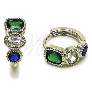 Argolla Huggie 02.282.0144.15 Rodio Laminado, con Zirconia Cubica Verde y Zafiro Azul, Pulido, Rodinado