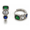 Argolla Huggie 02.282.0144.15 Oro Laminado Blanco, con Zirconia Cubica Verde y Zafiro Azul, Pulido, Rodinado