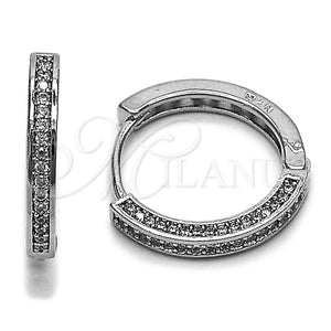 Argolla Huggie 02.282.0101.1.20 Rodio Laminado, con Micro Pave Blanca, Pulido, Rodinado
