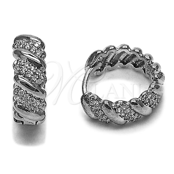 Argolla Huggie 02.282.0145.14 Rodio Laminado, con Micro Pave Blanca, Pulido, Rodinado