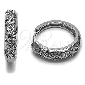 Argolla Huggie 02.282.0147.20 Rodio Laminado, con Micro Pave Blanca, Pulido, Rodinado