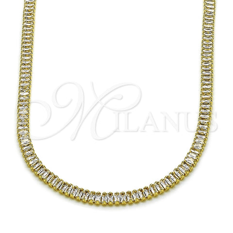 Gargantilla Elegante 04.130.0003.12 Oro Laminado, Diseño de Baguette, con Zirconia Cubica Blanca, Pulido, Tono Dorado (Grosor 03.6 MM, 12 Pulgadas de Largo)