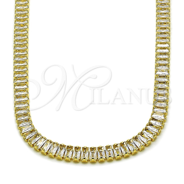 Gargantilla Elegante 03.130.0045.12 Oro Laminado, Diseño de Baguette, con Zirconia Cubica Blanca, Pulido, Tono Dorado (Grosor 06.9 MM, 12 Pulgadas de Largo)