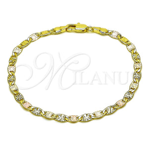 Pulsera Elegante 04.213.0247.1.08 Oro Laminado, Diseño de Mariner, Pulido, Tres Tonos (Grosor 04 MM, 8 Pulgadas de Largo)
