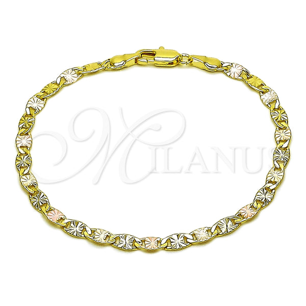 Pulsera Elegante 04.213.0247.1.08 Oro Laminado, Diseño de Mariner, Pulido, Tres Tonos (Grosor 04 MM, 8 Pulgadas de Largo)