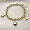 Pulsera Elegante 03.213.0445.07 Oro Laminado, Diseño de Corazón y Estrella, con Zirconia Cubica Blanca, Pulido, Tono Dorado (Grosor 06.1 MM, 7 Pulgadas de Largo)
