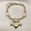 Pulsera Elegante 03.213.0446.07 Oro Laminado, Diseño de Corazón, Pulido, Tono Dorado (Grosor 09 MM, 7 Pulgadas de Largo)