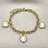 Pulsera Elegante 03.213.0447.07 Oro Laminado, Diseño de Corazón, Diamantado, Tono Dorado (Grosor 05.3 MM, 7 Pulgadas de Largo)