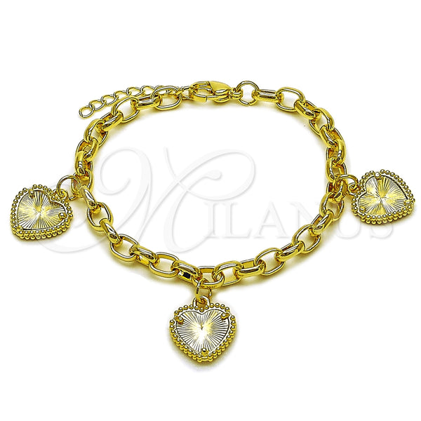Pulsera Elegante 03.213.0447.07 Oro Laminado, Diseño de Corazón, Diamantado, Tono Dorado (Grosor 05.3 MM, 7 Pulgadas de Largo)