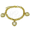 Pulsera Elegante 03.213.0447.07 Oro Laminado, Diseño de Corazón, Diamantado, Tono Dorado (Grosor 05.3 MM, 7 Pulgadas de Largo)