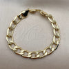 Pulsera Básica 03.213.0448.08 Oro Laminado, Diseño de Cubana Pave, Pulido, Tono Dorado (Grosor 09.2 MM, 8 Pulgadas de Largo)