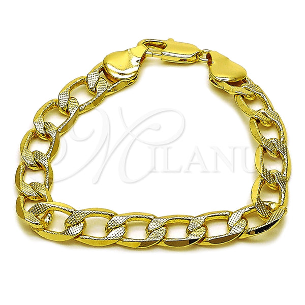 Pulsera Básica 03.213.0448.08 Oro Laminado, Diseño de Cubana Pave, Pulido, Tono Dorado (Grosor 09.2 MM, 8 Pulgadas de Largo)
