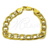 Pulsera Básica 03.213.0448.08 Oro Laminado, Diseño de Cubana Pave, Pulido, Tono Dorado (Grosor 09.2 MM, 8 Pulgadas de Largo)