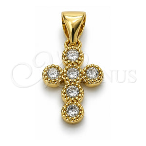 Dije Religioso 05.213.0226 Oro Laminado, Diseño de Cruz, con Zirconia Cubica Blanca, Pulido, Tono Dorado