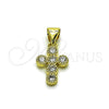 Dije Religioso 05.213.0226 Oro Laminado, Diseño de Cruz, con Zirconia Cubica Blanca, Pulido, Tono Dorado