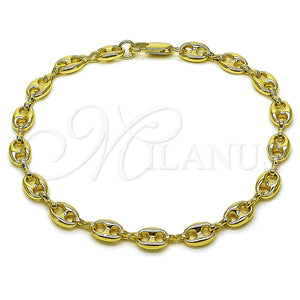 Pulsera Elegante 04.213.0383.10 Oro Laminado, Diseño de Puff Mariner, Pulido, Tono Dorado (Grosor 07 MM, 10 Pulgadas de Largo)